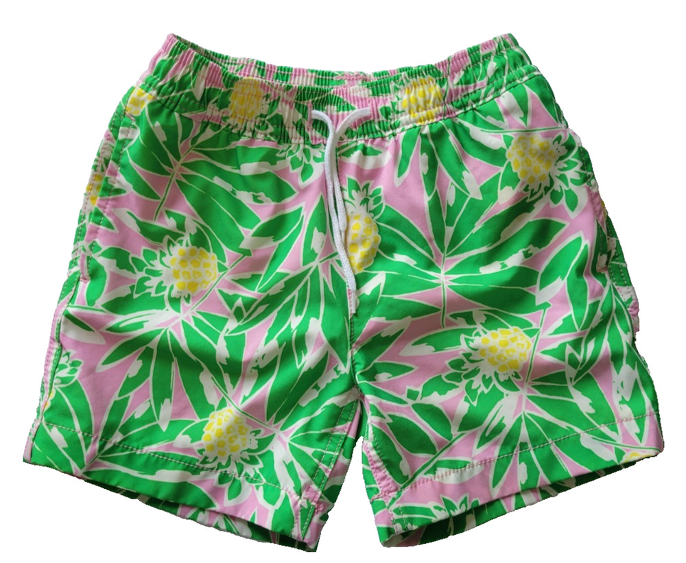 J.Crew Crewcuts Boys Tropical Pineapple Swim Trunks Green Pink Mesh Lined